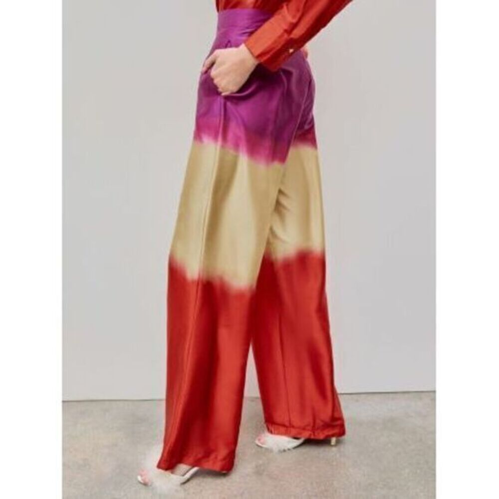 Micas Vibrant Ombre Wide Leg Tie‎ Dye Wide Leg Satin Trousers Size M